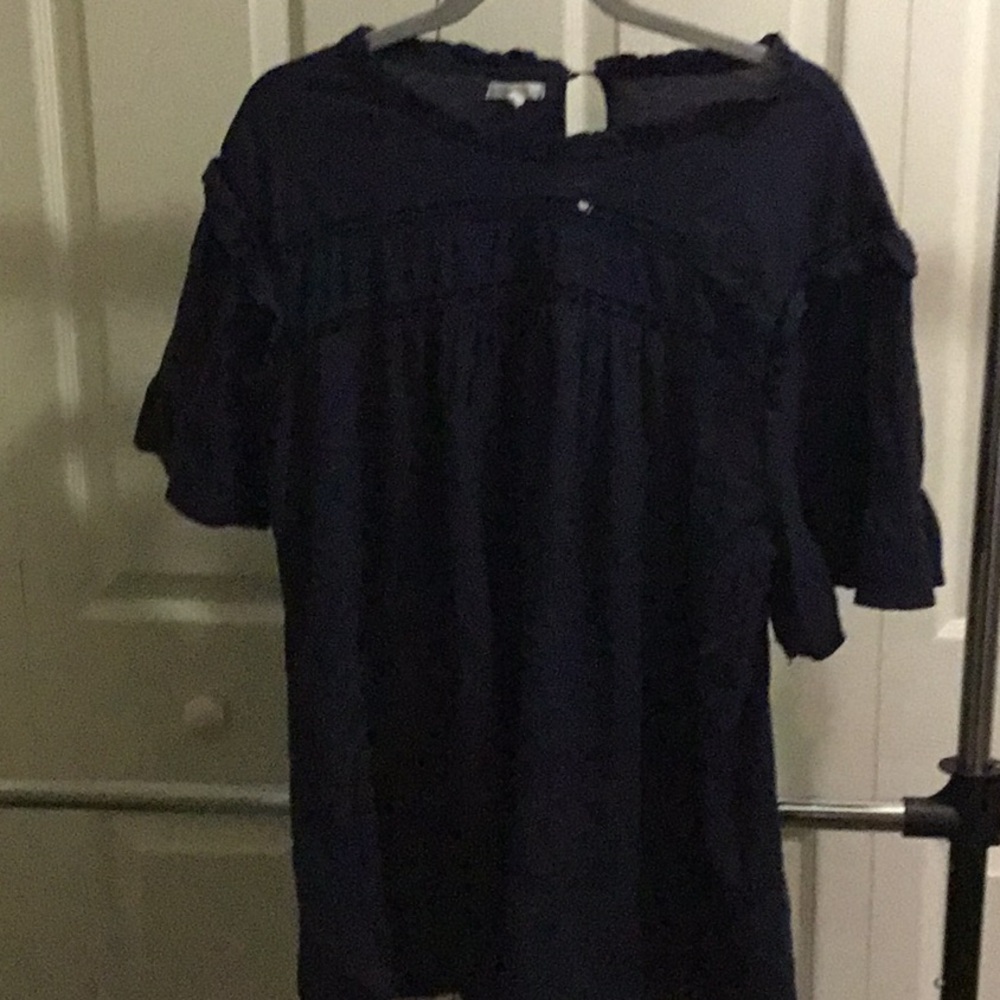Navy Blue Blouse with Ruffle Details
